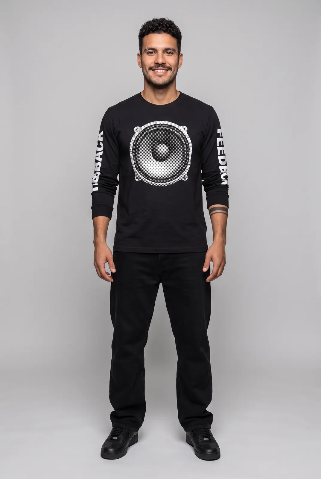 Diego Alvarez wearing the FEEDBACK Longsleeve in Black, front hero