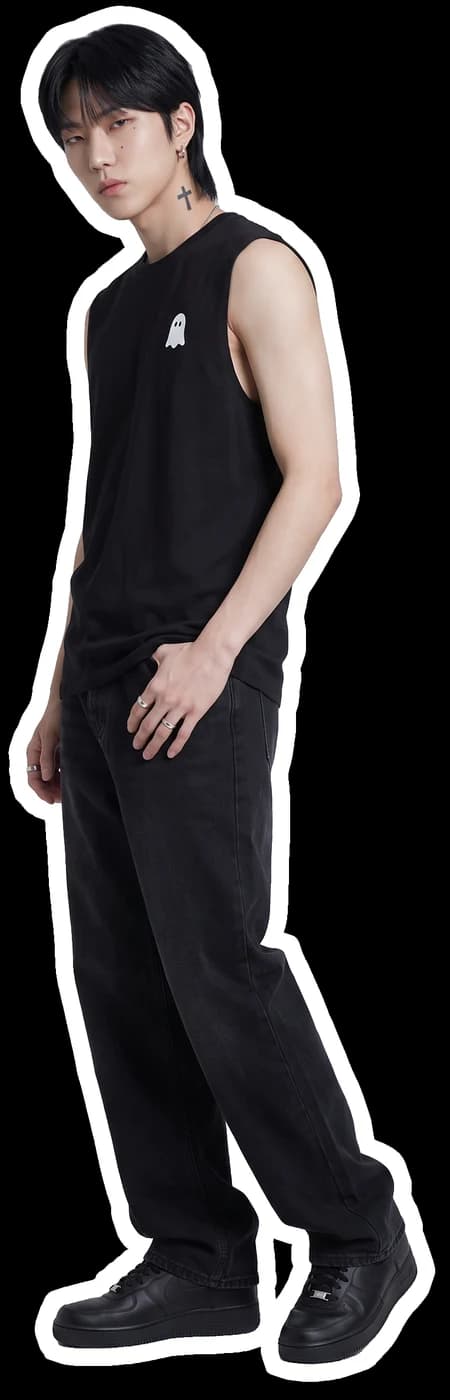 Sticker cutout of jae wearing a Trashy T-Shirts tee